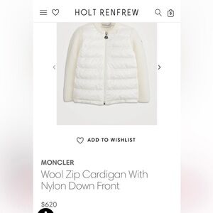 Moncler Cream Wool Cardigan with Down Front
